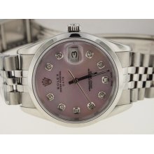 Rolex Mens SS Date. Pink MOP Diamond Dial. Quickset.