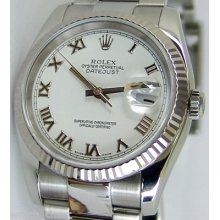 Rolex Mens Ss Datejust White Roman 116234 Watch Chest 36mm