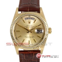 Rolex Men's Yellow Gold President Champagne Stick Dial Leather 18038