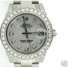 Rolex Midsize Datejust 178240 White Gold Diamond Bezel Lugs & Dial Box Card 2013