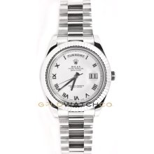 Rolex New Style 41mm Day Date II Model 218239 18K White Gold with White Roman Dial