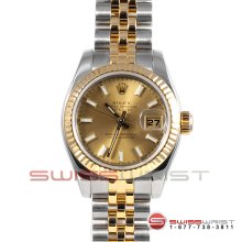 Rolex New Style Ladies Datejust 2T 179173 Champagne Stick Dial