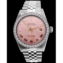 Rolex perpetual men watch diamond jubilee SS bracelet pink roman dial datejust