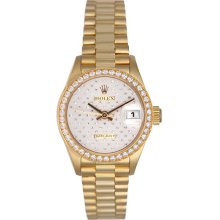 Rolex President Ladies 18k Gold Watch Pleiade Diamond Dial 69178