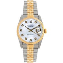 Rolex Women's Datejust Midsize Two Tone Fluted Mother of Pearl Dial