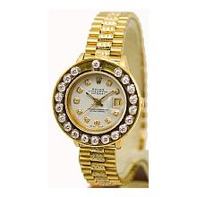 Rolex Women's Preowned President Gold 1.5ct Happy Set Diamond Bezel