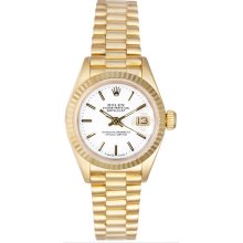 Rolex Women's President Yellow Gold Fluted White Index Dial