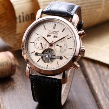 Rose Gold Case Tourbillon Automatic Mechanical Date Day Mens Sport Watch Usts