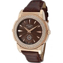 Rotary Evolution Ladies Reversible White Sapphire Crystal with Brown L