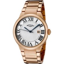 Rotary Watches Men's Savanna Silver Dial Rose Gold Tone Stainless Stee