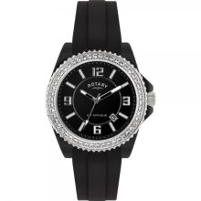 Rotary Watches Women's Ceramique Austrian White Crystal Black Dial Bla