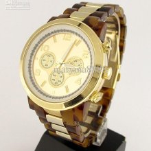 Round L Gold Plated Analog Wrist Watches Ladies Wrist Watch 002