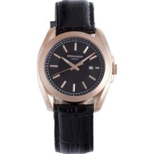 Rudiger Men's Dresden Rose Gold IP Black Dial Leather Date Watch ...