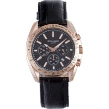 Rudiger Men's Dresden Rose Gold IP Black Luminous Dial Black Leat ...
