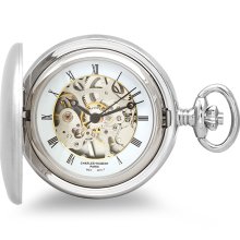 Satin silver mechanical pocket watch & chain by charles hubert #3594