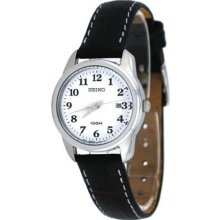 Seiko Easy Reader White Dial Black Leather Ladies Watch SXDE77