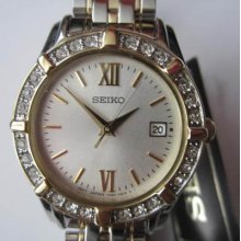Seiko Japan Lady's Watch Quartz Stainless S Two Tone Crystal Original