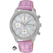 Seiko Ladies` Crystal Chronograph Watch W/Pink Accents And Band