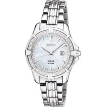 Seiko Ladies Solar Stainless Steel Case and Bracelet Mother of Pearl Dial Diamonds SUT071