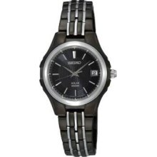 Seiko Ladies Solar Watch Black Two-Tone S/S Band / Black Dial SUT041