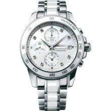 Seiko Ladies Sportura White Ceramic and Stainless Steel Bracelet Mother of Pearl Dial Chronograph SNDX95