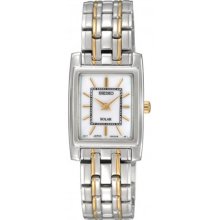 Seiko Ladies Two Tone Dress Solar Quartz White Dial Link Bracelet SUP079