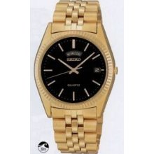 Seiko Men`s Goldtone Bracelet Watch W/ Black Dial