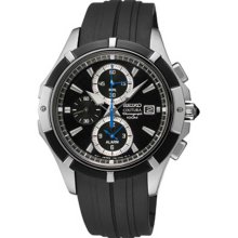 Seiko Men's Coutura Stainless Steel Case Alarm Chronograph Black Dial Rubber Strap SNAF13