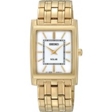 Seiko Men's Gold Tone Dress Solar Quartz White Dial Link Bracelet SUP892