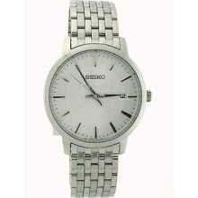 Seiko Men's Quartz Watch With White Dial Analogue Display And Silver Stainless Steel Bracelet Sgef87