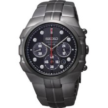 Seiko Men's Solar Black Stainless Steel Case and Bracelet Chronograph Black Dial SSC091