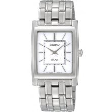 Seiko Men's Stainless Steel Dress Solar Quartz White Dial Link Bracelet SUP895