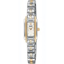 Seiko Pulsar $200 Womens Two-tone Ss Dress Watch, White Dial, Crystals Pex534