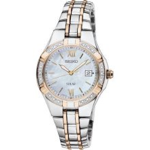 Seiko Silver/Gold Women's 50 Meter Two Tone Solar Diamond Bezel Dress Watch