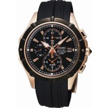 Seiko Snaf14 Coutura Chronograph Rose Gold Black Rubber Strap Watch