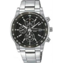 Seiko SNDC99 Mens Stainless Steel Quartz Chronograph Black Dial