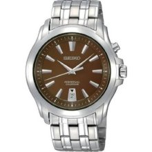 Seiko Snq119 Mens Perpetual Calendar Watch Stainless Steel Brown Dial 40mm