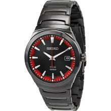 Seiko Solar Black and Red Dial Grey PVD Stainless Steel Mens Watch SNE251