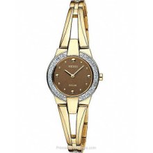 Seiko Solar Gold-Tone Ladies Bangle Watch Swarovski SUP054