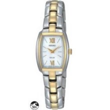 Seiko Solar Ladies Silver/Gold White Rectangle Dial Watch