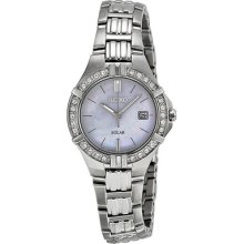 Seiko Solar Mother Of Pearl Dial Stainless Steel Ladies Watch Sut087