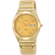 Seiko Solar Quartz Gold-tone Expansion Band Mens Watch SNE058