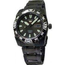 Seiko SRP169 Mens Black Stainless Steel Seiko 5 Sports Automatic Black Dial Black Bezel