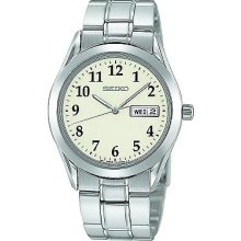 Seiko Stainless Steel White Dial Men's Watch with Day/Date Indicator SGG799