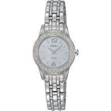 Seiko Sup125 Women's Solar Stainless Steel Band White Mop Dial Watch