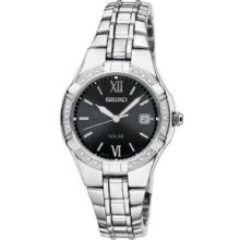 Seiko Sut067 Solar Diamond Black Dial Ladies Watch