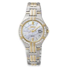 Seiko Sut088 Women's Crystal Stainless Steel Band Mother Of Pearl Dial Watch