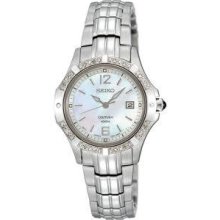 Seiko Sxde19 Coutura Stainless Steel Mother Of Pearl Diamonds Women's Watch