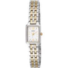 Seiko SXGL59 Stainless Gold White Dial Square Face Ladies Watch Gold Numbers