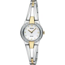 Seiko White Dial 2 Tone Solar Ladies Watch Crystalized Swarovski Element - SUP052